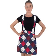 Checks Pattern Blue Red Velvet Suspender Skater Skirt by designsbymallika