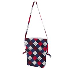 Checks Pattern Blue Red Folding Shoulder Bag by designsbymallika