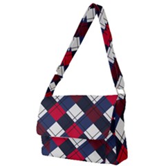 Checks Pattern Blue Red Full Print Messenger Bag (s) by designsbymallika