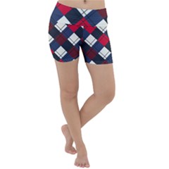 Checks Pattern Blue Red Lightweight Velour Yoga Shorts by designsbymallika