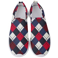 Checks Pattern Blue Red Men s Slip On Sneakers by designsbymallika