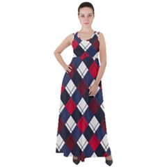 Checks Pattern Blue Red Empire Waist Velour Maxi Dress by designsbymallika