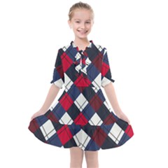 Checks Pattern Blue Red Kids  All Frills Chiffon Dress by designsbymallika