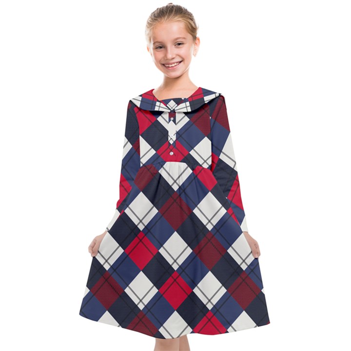 Checks Pattern Blue Red Kids  Midi Sailor Dress