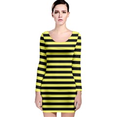 Wasp Stripes Pattern, Yellow And Black Lines, Bug Themed Long Sleeve Bodycon Dress by Casemiro