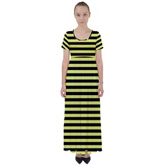 Wasp Stripes Pattern, Yellow And Black Lines, Bug Themed High Waist Short Sleeve Maxi Dress by Casemiro