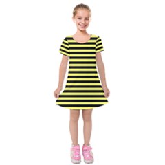 Wasp Stripes Pattern, Yellow And Black Lines, Bug Themed Kids  Short Sleeve Velvet Dress by Casemiro