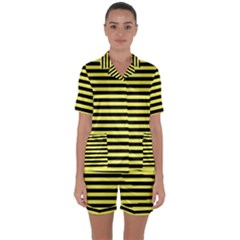 Wasp Stripes Pattern, Yellow And Black Lines, Bug Themed Satin Short Sleeve Pyjamas Set by Casemiro