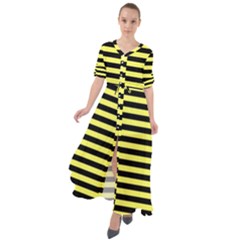 Wasp Stripes Pattern, Yellow And Black Lines, Bug Themed Waist Tie Boho Maxi Dress by Casemiro