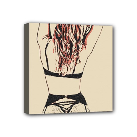 Sweetest Tease - Perfect Redhead Girl In Black Lingerie, Sensual Illustration Mini Canvas 4  X 4  (stretched) by Casemiro