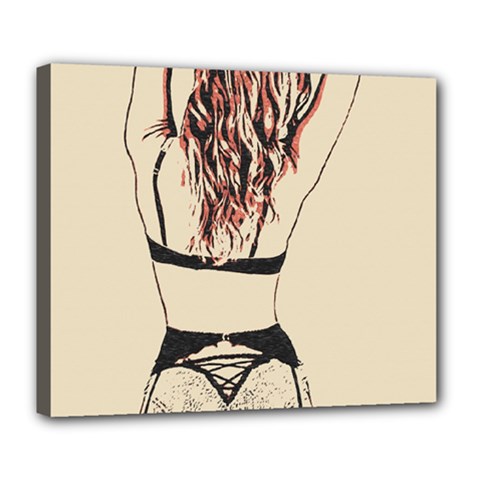 Sweetest Tease - Perfect Redhead Girl In Black Lingerie, Sensual Illustration Deluxe Canvas 24  X 20  (stretched) by Casemiro