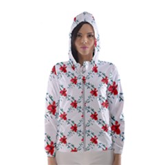 Poppies Pattern, Poppy Flower Symetric Theme, Floral Design Women s Hooded Windbreaker by Casemiro