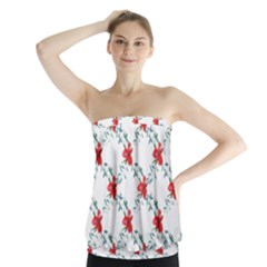 Poppies Pattern, Poppy Flower Symetric Theme, Floral Design Strapless Top by Casemiro