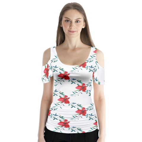 Poppies Pattern, Poppy Flower Symetric Theme, Floral Design Butterfly Sleeve Cutout Tee  by Casemiro