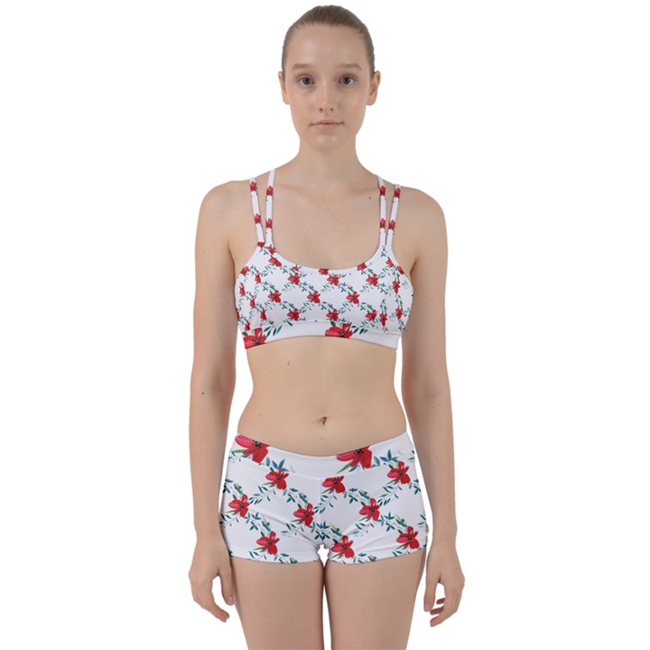 Poppies pattern, poppy flower symetric theme, floral design Perfect Fit Gym Set