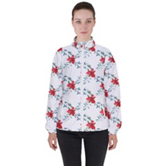 Poppies Pattern, Poppy Flower Symetric Theme, Floral Design Women s High Neck Windbreaker by Casemiro