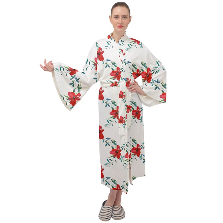 Poppies pattern, poppy flower symetric theme, floral design Maxi Velour Kimono