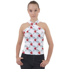 Poppies Pattern, Poppy Flower Symetric Theme, Floral Design Cross Neck Velour Top