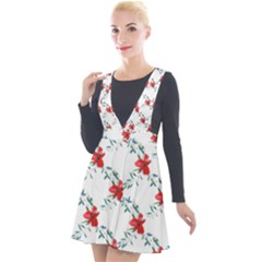 Poppies Pattern, Poppy Flower Symetric Theme, Floral Design Plunge Pinafore Velour Dress by Casemiro