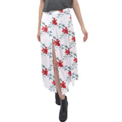 Poppies Pattern, Poppy Flower Symetric Theme, Floral Design Velour Split Maxi Skirt by Casemiro