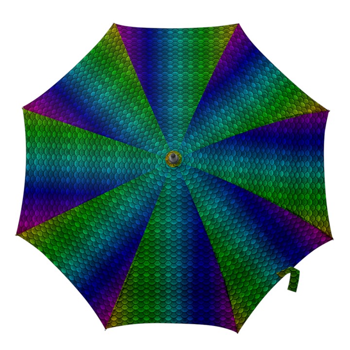 Rainbow colored scales pattern, full color palette, fish like Hook Handle Umbrellas (Large)