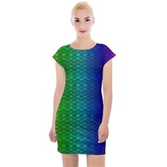 Rainbow Colored Scales Pattern, Full Color Palette, Fish Like Cap Sleeve Bodycon Dress by Casemiro