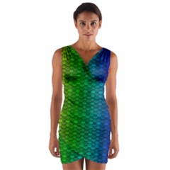 Rainbow Colored Scales Pattern, Full Color Palette, Fish Like Wrap Front Bodycon Dress by Casemiro