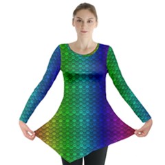 Rainbow Colored Scales Pattern, Full Color Palette, Fish Like Long Sleeve Tunic  by Casemiro