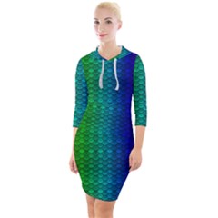 Rainbow Colored Scales Pattern, Full Color Palette, Fish Like Quarter Sleeve Hood Bodycon Dress by Casemiro