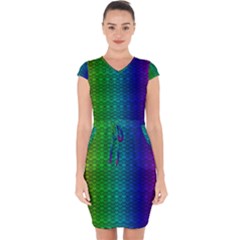 Rainbow Colored Scales Pattern, Full Color Palette, Fish Like Capsleeve Drawstring Dress  by Casemiro