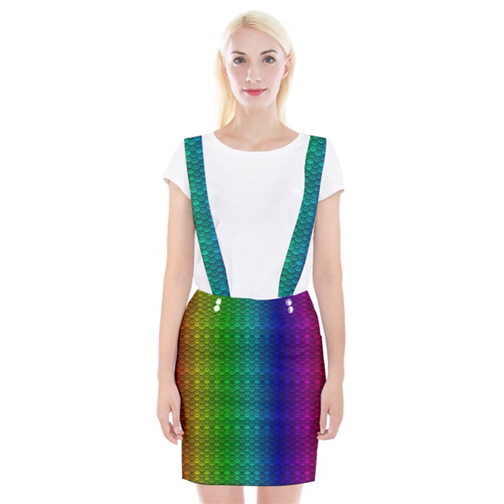 Rainbow colored scales pattern, full color palette, fish like Braces Suspender Skirt