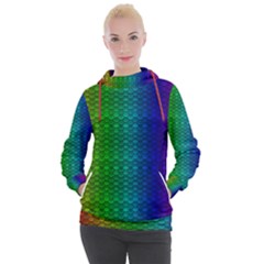 Rainbow Colored Scales Pattern, Full Color Palette, Fish Like Women s Hooded Pullover by Casemiro