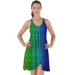 Rainbow Colored Scales Pattern, Full Color Palette, Fish Like Show Some Back Chiffon Dress by Casemiro