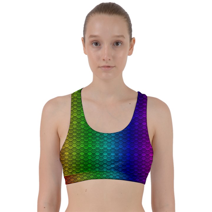 Rainbow colored scales pattern, full color palette, fish like Back Weave Sports Bra