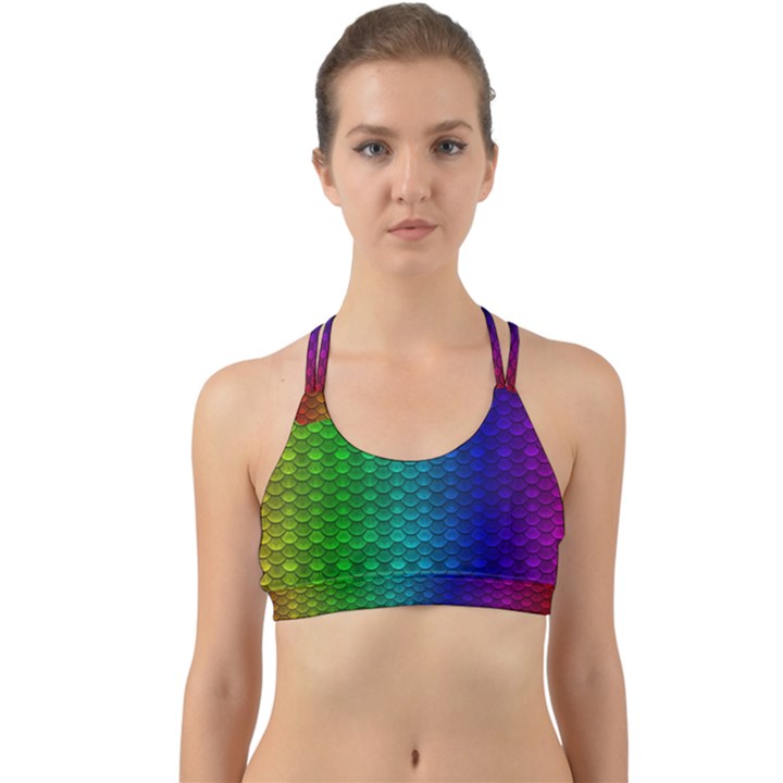 Rainbow colored scales pattern, full color palette, fish like Back Web Sports Bra