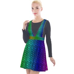 Rainbow Colored Scales Pattern, Full Color Palette, Fish Like Plunge Pinafore Velour Dress by Casemiro