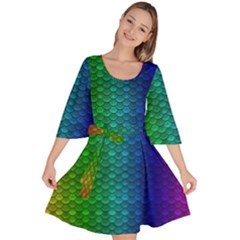 Rainbow Colored Scales Pattern, Full Color Palette, Fish Like Velour Kimono Dress by Casemiro