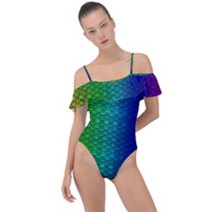 Rainbow Colored Scales Pattern, Full Color Palette, Fish Like Frill Detail One Piece Swimsuit by Casemiro