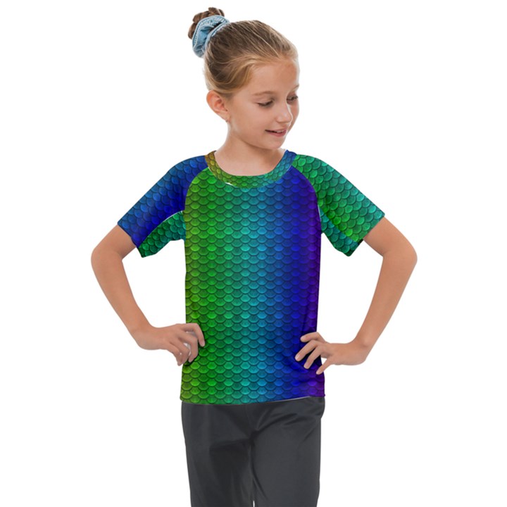 Rainbow colored scales pattern, full color palette, fish like Kids  Mesh Piece Tee