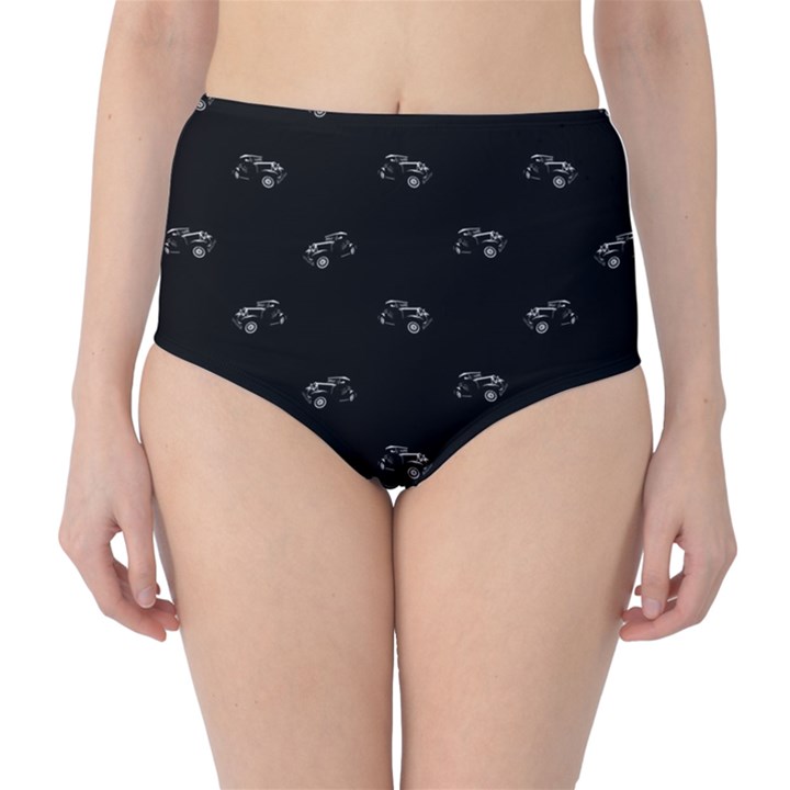 Vintage Car Motif Print Pattern Classic High-Waist Bikini Bottoms