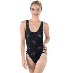 Vintage Car Motif Print Pattern High Leg Strappy Swimsuit