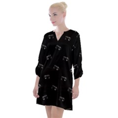 Vintage Car Motif Print Pattern Open Neck Shift Dress