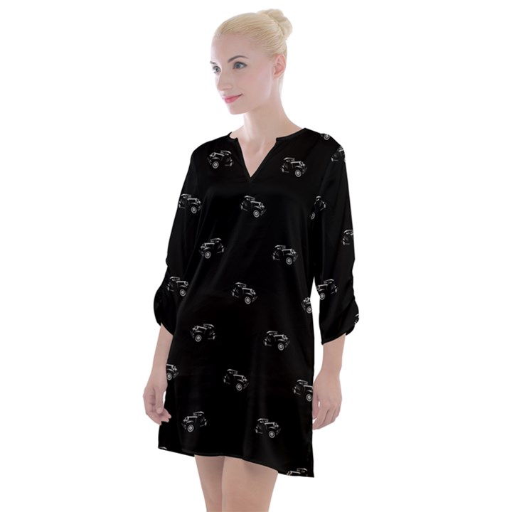 Vintage Car Motif Print Pattern Open Neck Shift Dress