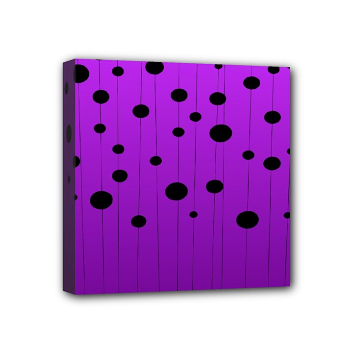 Two tone purple with black strings and ovals, dots. Geometric pattern Mini Canvas 4  x 4  (Stretched)