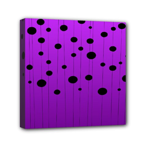 Two Tone Purple With Black Strings And Ovals, Dots  Geometric Pattern Mini Canvas 6  X 6  (stretched) by Casemiro