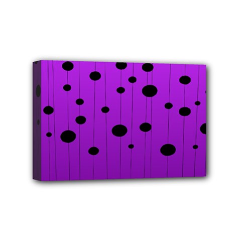 Two Tone Purple With Black Strings And Ovals, Dots  Geometric Pattern Mini Canvas 6  X 4  (stretched) by Casemiro