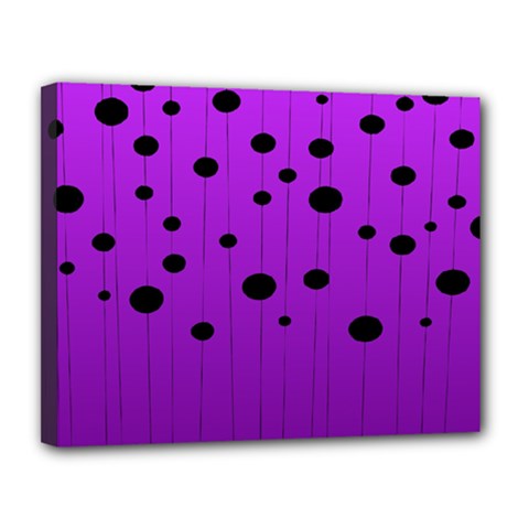 Two Tone Purple With Black Strings And Ovals, Dots  Geometric Pattern Canvas 14  X 11  (stretched) by Casemiro