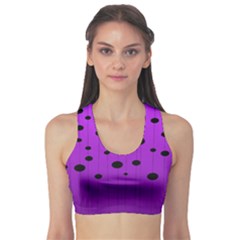 Two Tone Purple With Black Strings And Ovals, Dots  Geometric Pattern Sports Bra by Casemiro