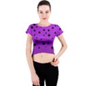 Two tone purple with black strings and ovals, dots. Geometric pattern Crew Neck Crop Top View1