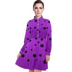 Two Tone Purple With Black Strings And Ovals, Dots  Geometric Pattern Long Sleeve Chiffon Shirt Dress by Casemiro